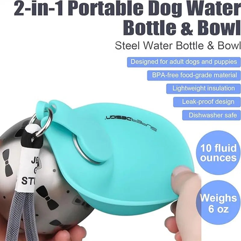 Portable Dog Water Bottle Stainless Steel Travel Cat Water Dispenser with Bowl Leak-Proof Puppy Travel Pet Supplies