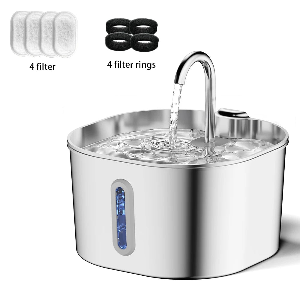 Bebedouro Automático 2,2L com Torneira em Aço Inox e Bomba Silenciosa para Gatos e Cães