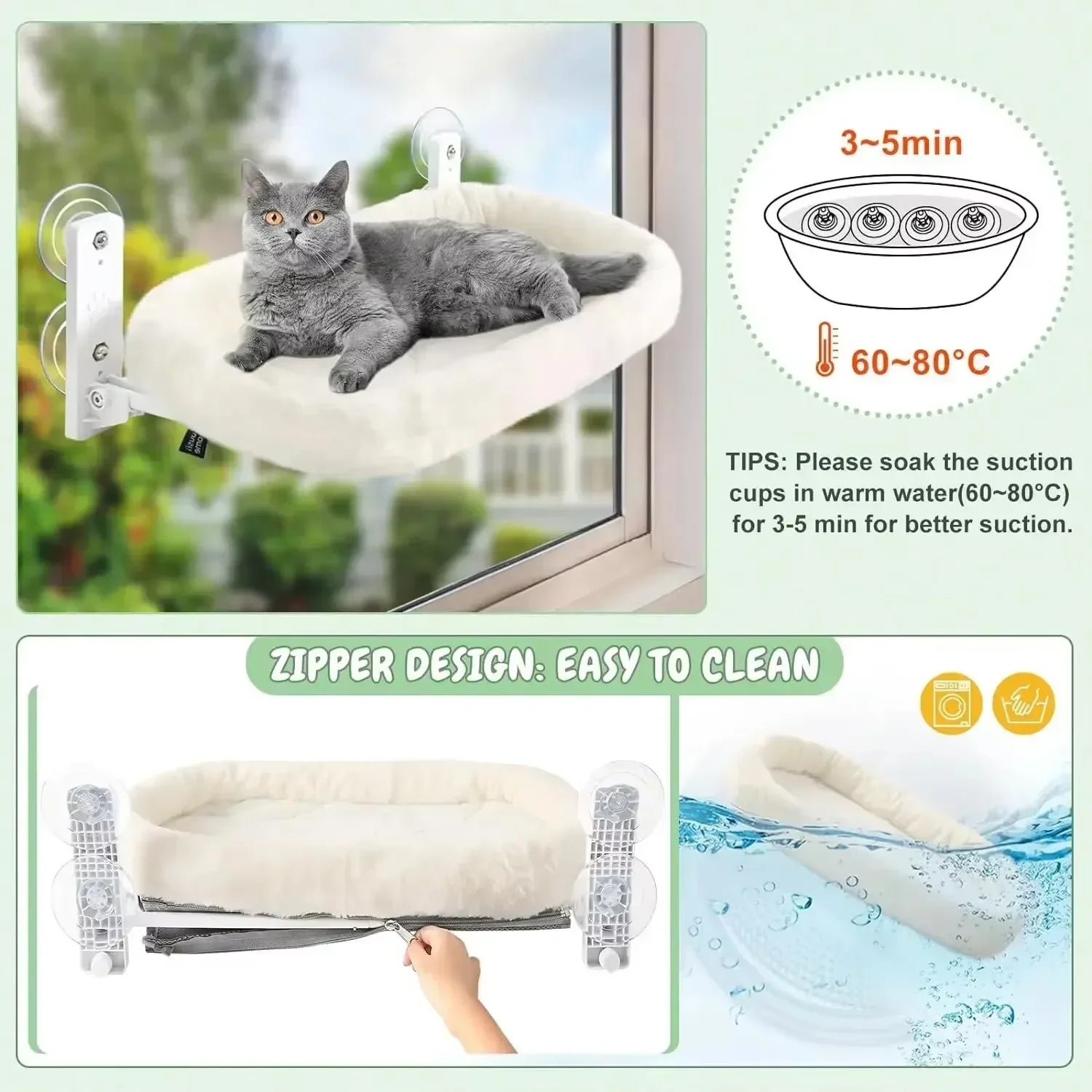 Cat Window Hammock Suction Cup Hanging Bed Pet Sunbathing Glass Perch for Balcony Pet Nest