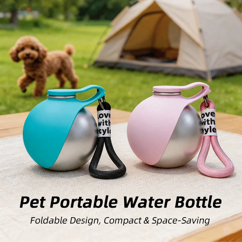 Portable Dog Water Bottle Stainless Steel Travel Cat Water Dispenser with Bowl Leak-Proof Puppy Travel Pet Supplies